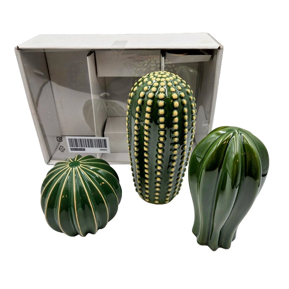 Ikea SJÄLSLIGT SJALSLIGT Set of 3 Ceramic Green Cactus Decoration NIB Read